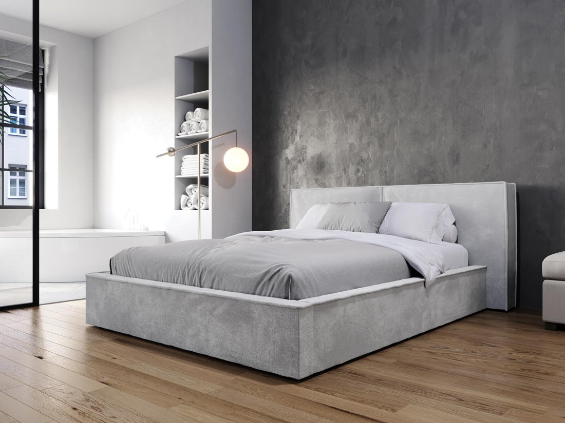  Łóżko tapicerowane z pojemnikiem 140x200 szare PRO line 20 Harmony 80
