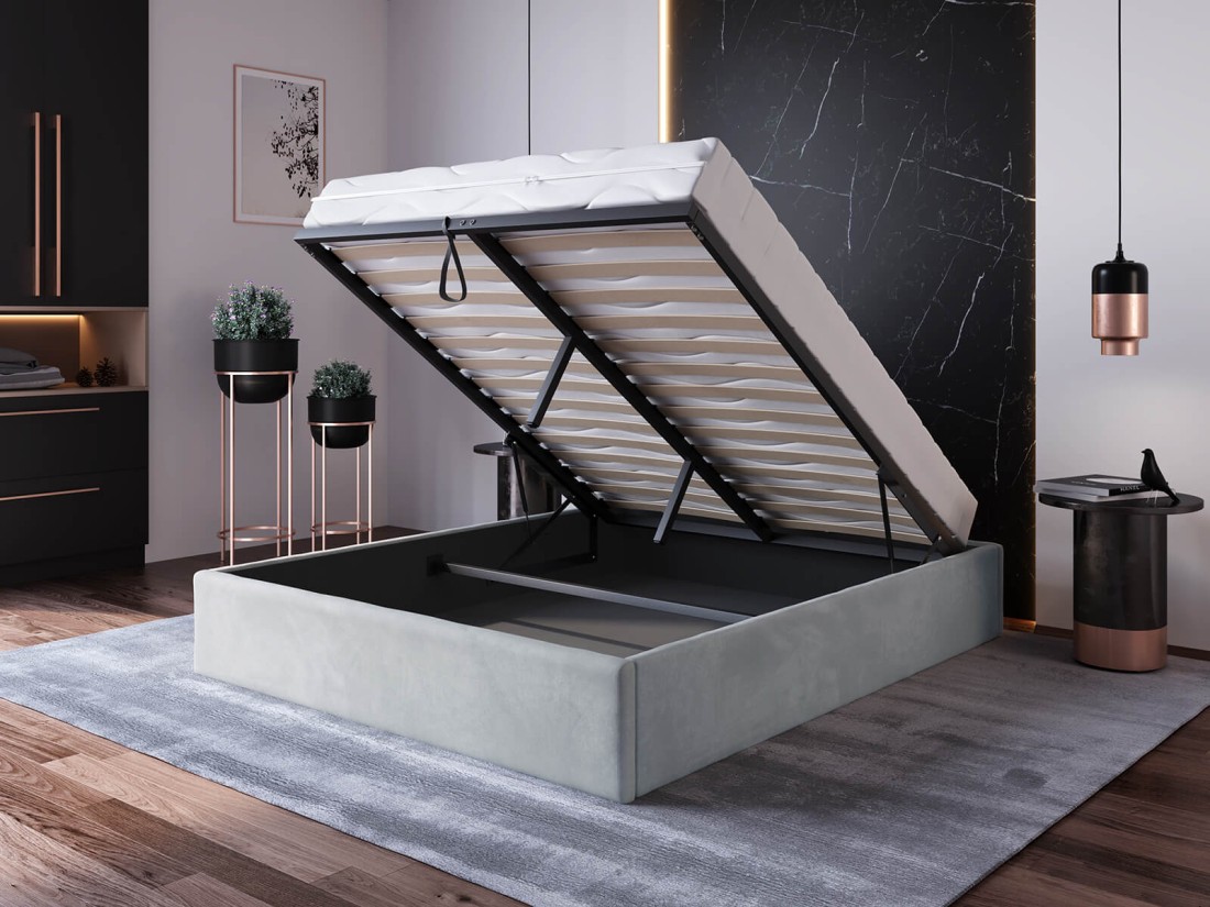 Łóżko tapicerowane 180x200 z pojemnikiem bez zagłówka Box line Szary