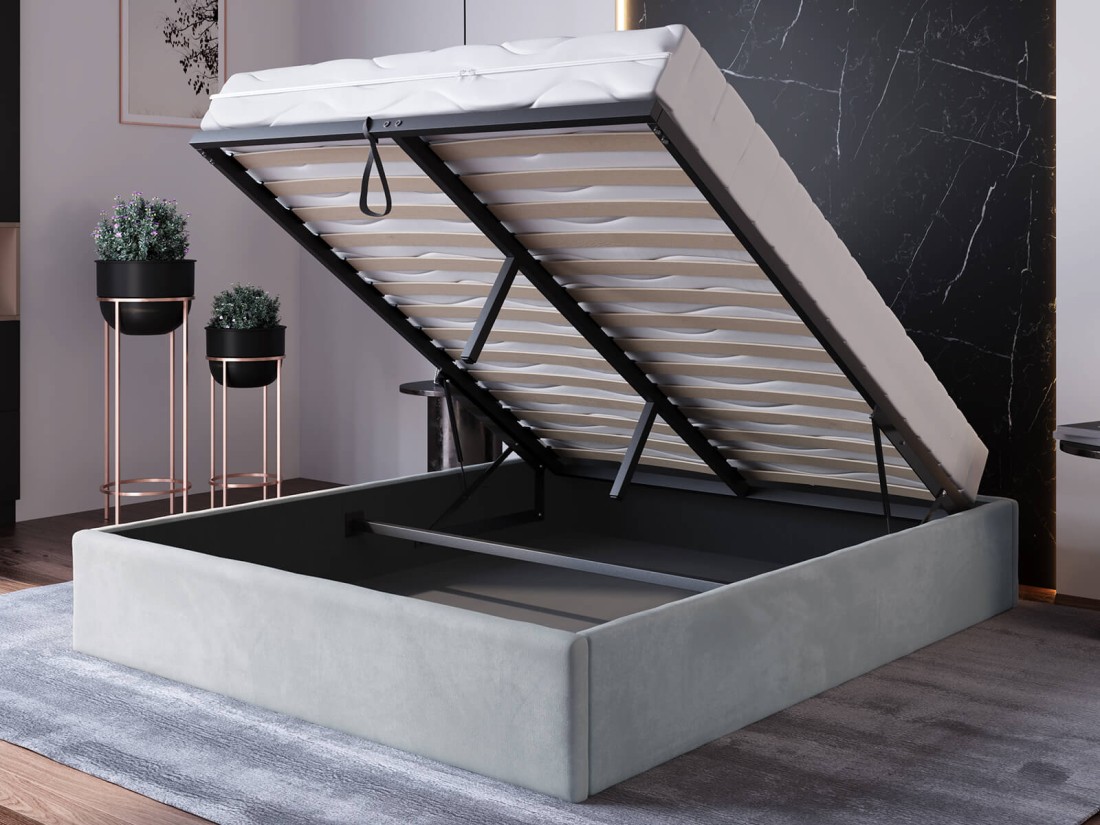 Łóżko tapicerowane 120x200 z pojemnikiem bez zagłówka Box line Szary