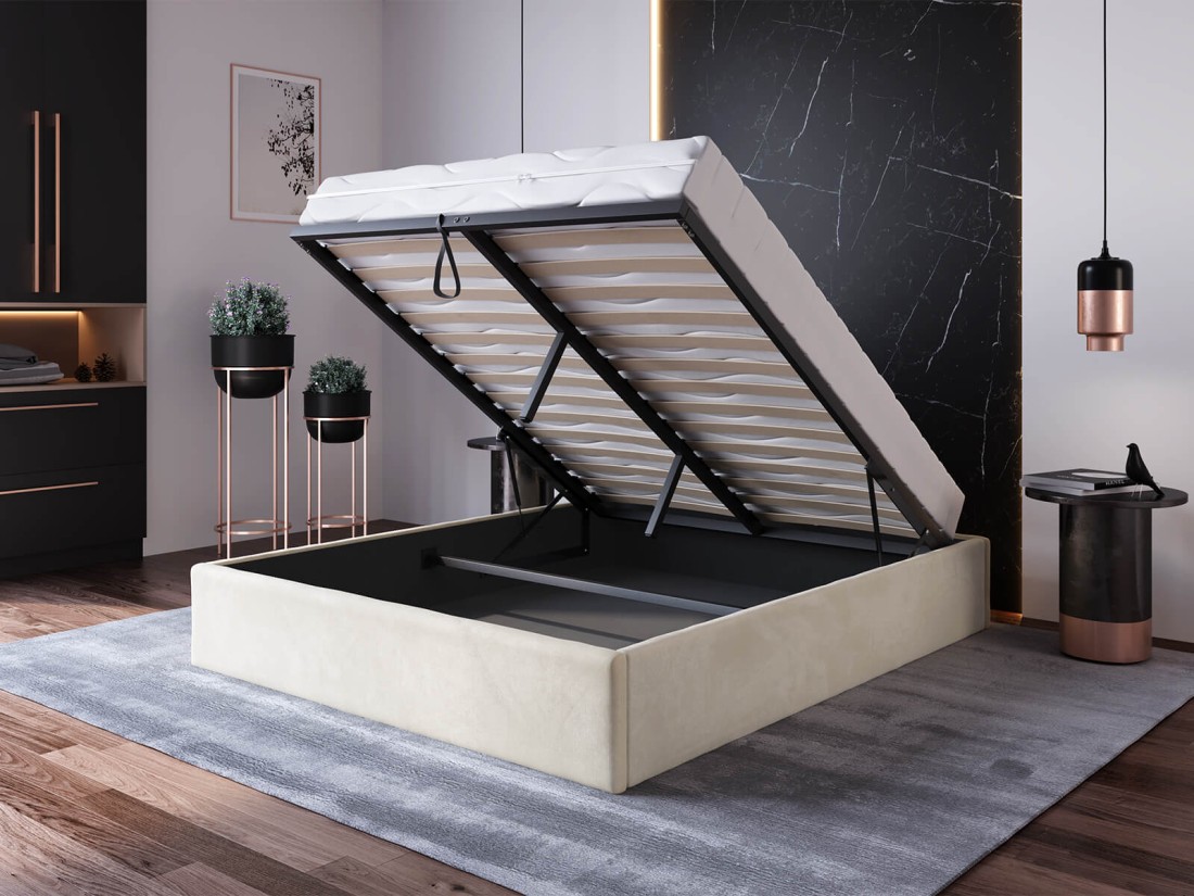 Łóżko tapicerowane 180x200 z pojemnikiem bez zagłówka Box line Beżowy