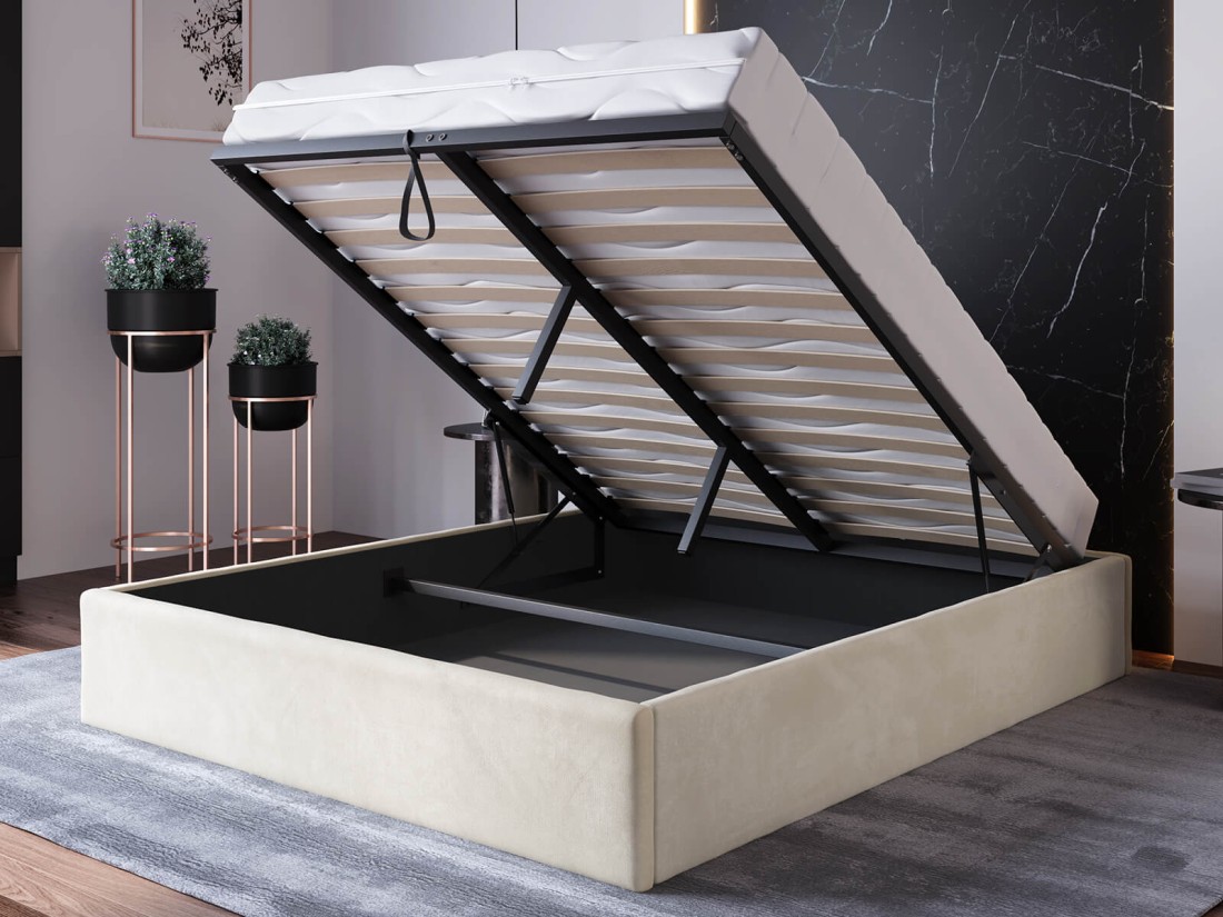 Łóżko tapicerowane 180x200 z pojemnikiem bez zagłówka Box line Beżowy