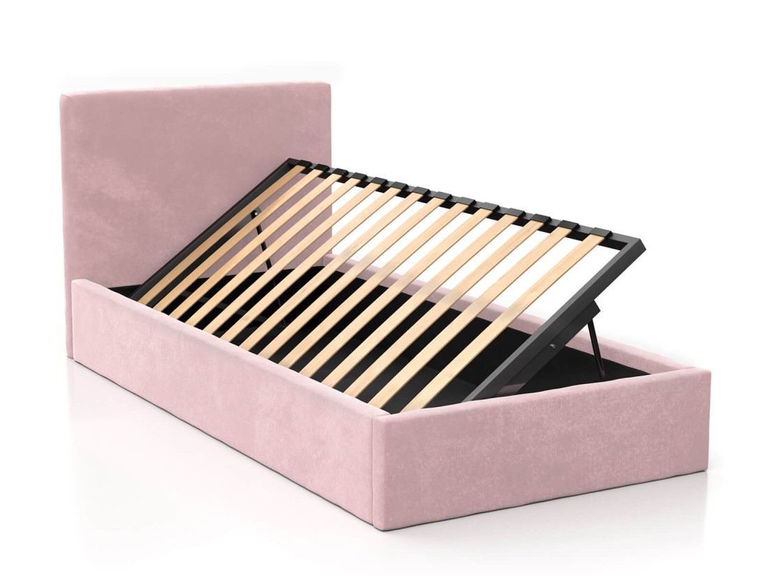 Łóżko dziecięce tapicerowane z pojemnikiem 90x200 ze stelażem różowy Velvet Kids Line 4