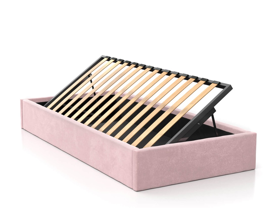 Łóżko dziecięce tapicerowane 90x200 z pojemnikiem ze stelażem Różowy Velvet Kids Line BOX