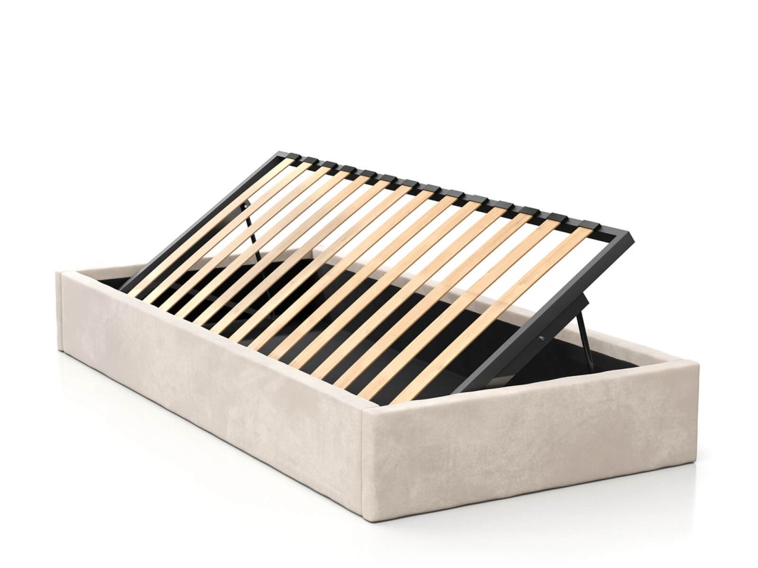 Łóżko dziecięce tapicerowane 90x200 z pojemnikiem ze stelażem Beżowy Velvet Kids Line BOX