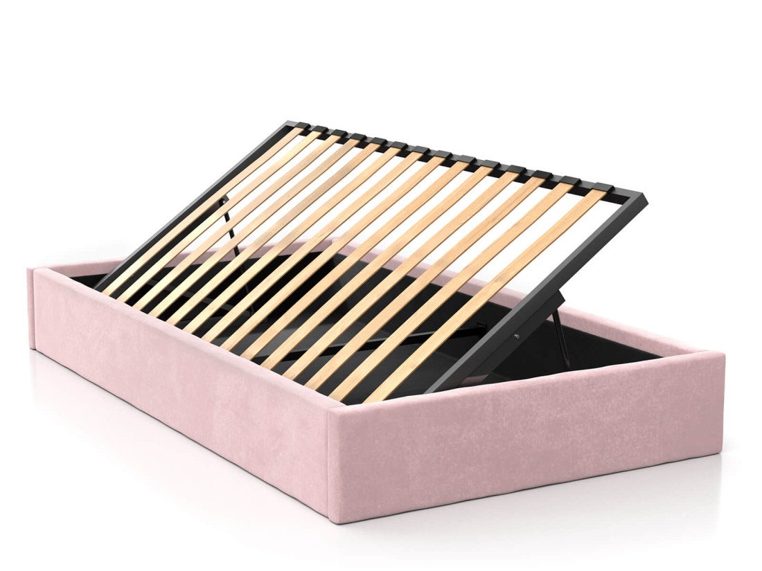 Łóżko młodzieżowe tapicerowane 120x200 z pojemnikiem ze stelażem Różowy Velvet Kids Line BOX