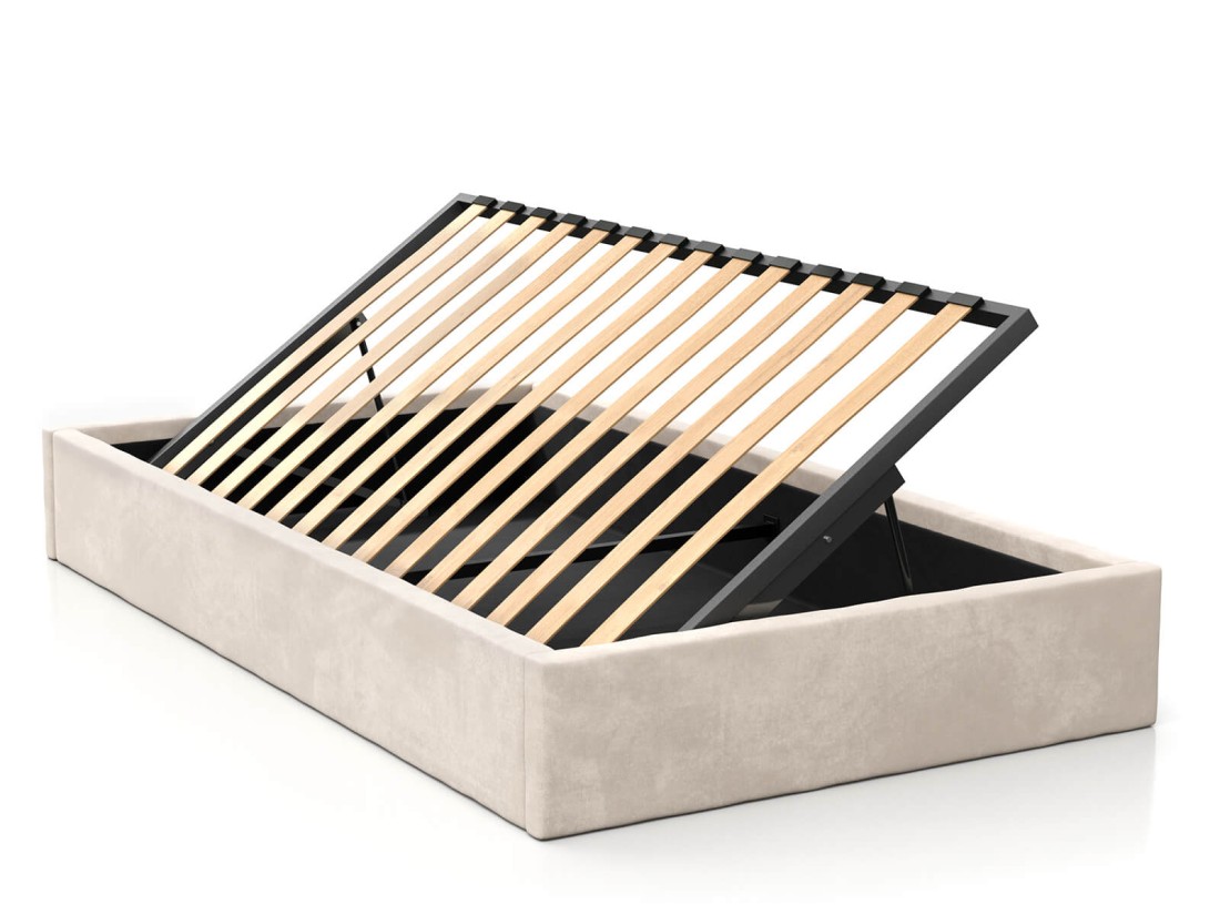 Łóżko młodzieżowe tapicerowane 120x200 z pojemnikiem ze stelażem Beżowy Velvet Kids Line BOX