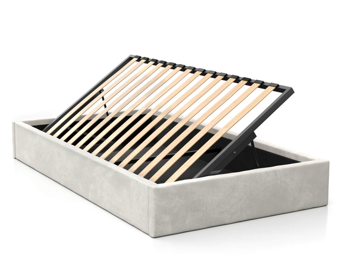 Łóżko młodzieżowe tapicerowane 120x200 z pojemnikiem ze stelażem Szary Velvet Kids Line BOX