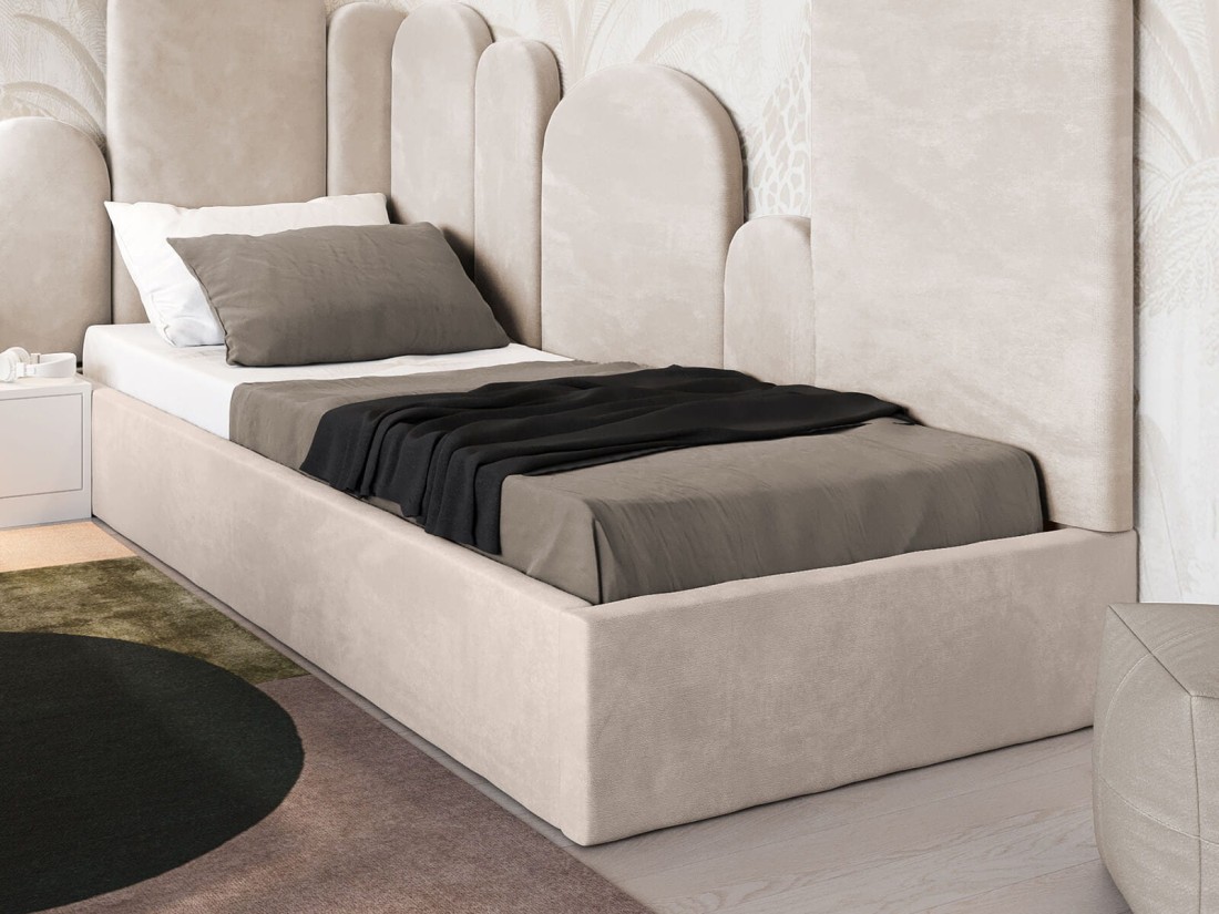 Łóżko dziecięce tapicerowane 90x200 z pojemnikiem ze stelażem Beżowy Velvet Kids Line BOX