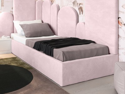 Łóżko dziecięce tapicerowane 90x200 z pojemnikiem ze stelażem Różowy Velvet Kids Line BOX