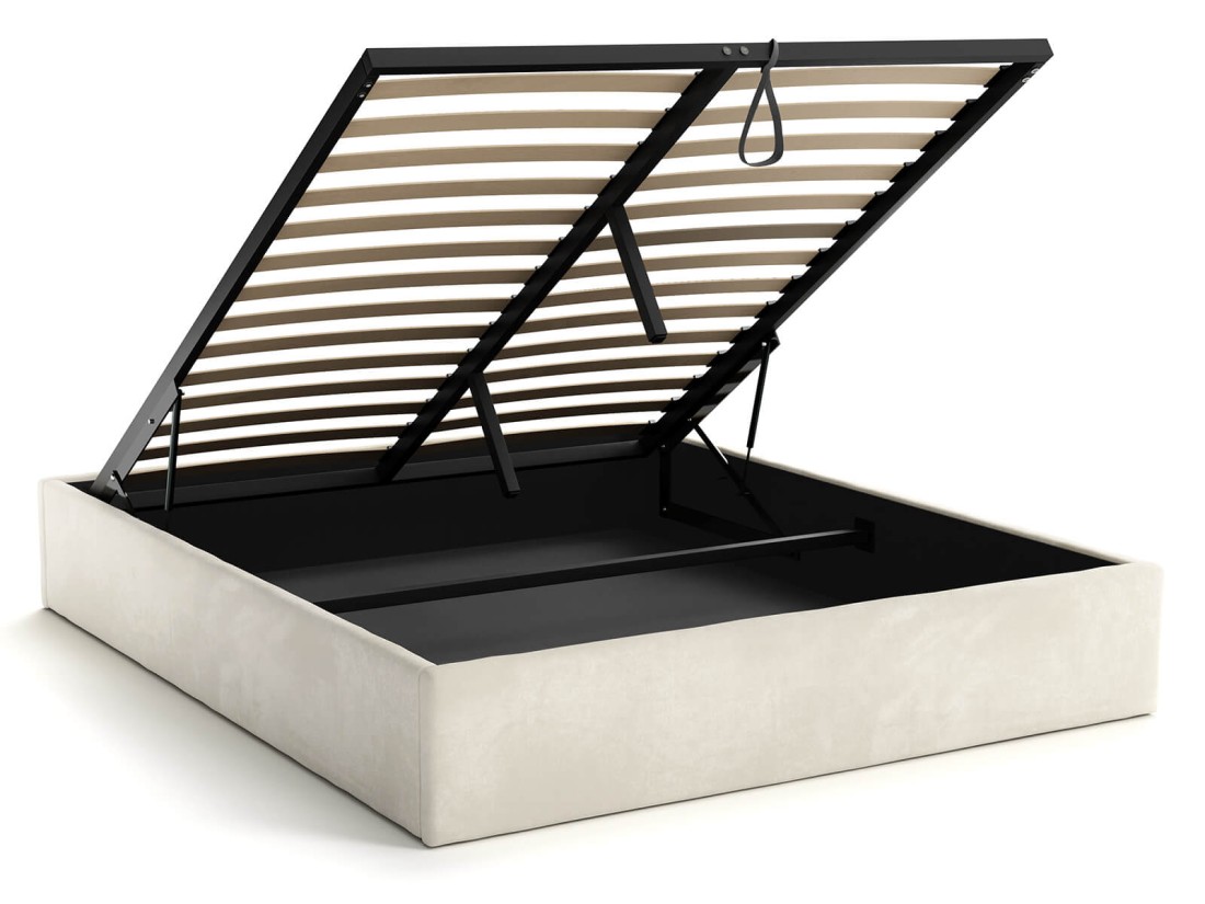 Łóżko młodzieżowe tapicerowane 120x200 z pojemnikiem ze stelażem Beżowy Velvet Kids Line BOX