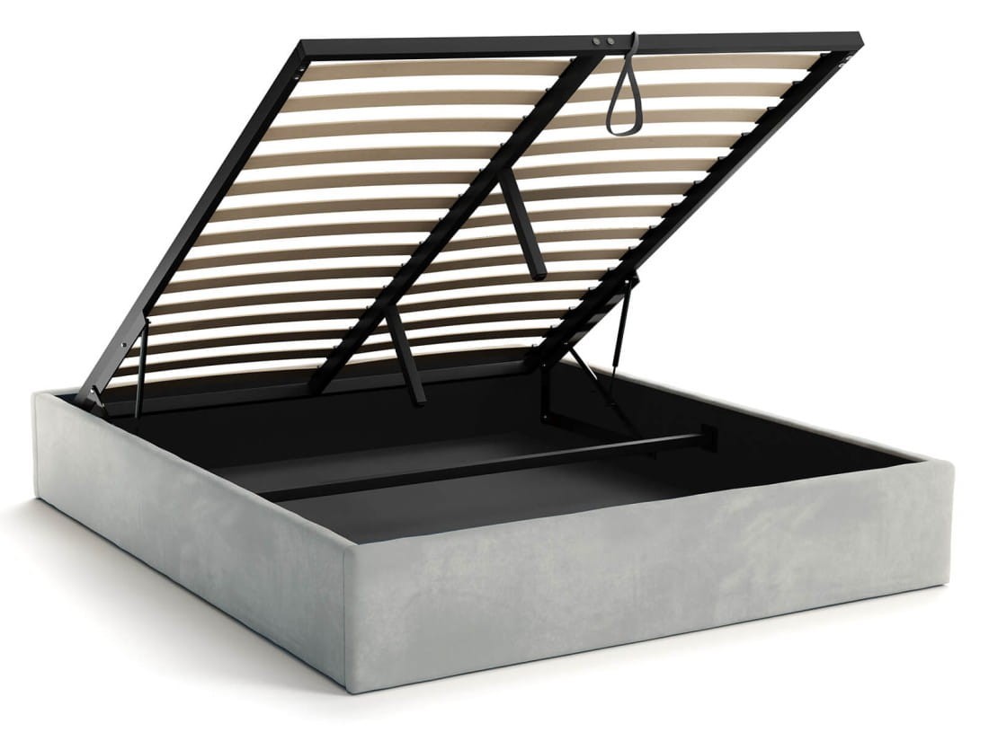 Łóżko młodzieżowe tapicerowane 120x200 z pojemnikiem ze stelażem Szary Velvet Kids Line BOX