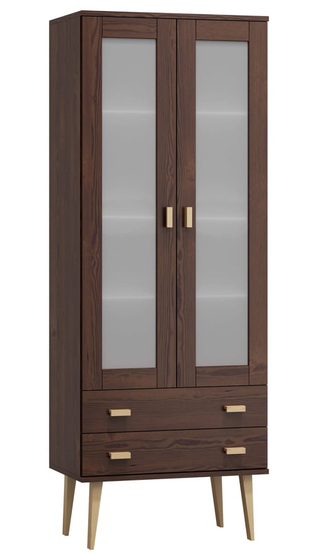 Witryna drewniana Venuci 2 szuflady 79cm orzech