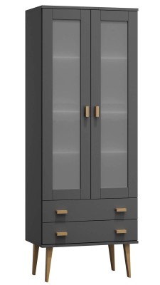 Witryna drewniana Venuci 2 szuflady 89 cm szara