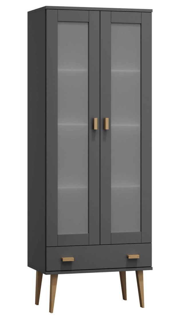 Witryna drewniana Venuci szuflada 89 cm szara