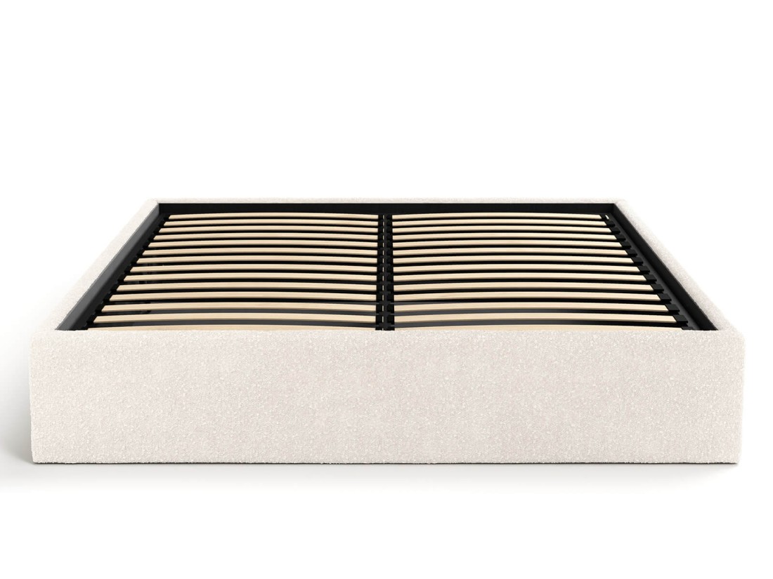 Łóżko tapicerowane 160x200 z pojemnikiem bez zagłówka Box line Kremowy Boucle