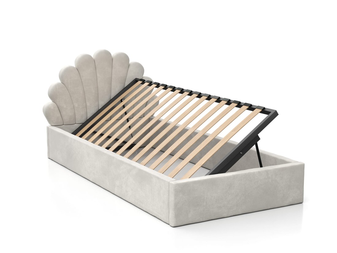 Łóżko dziecięce tapicerowane z pojemnikiem 90x200 ze stelażem szary Velvet Kids Line 3 Muszelka