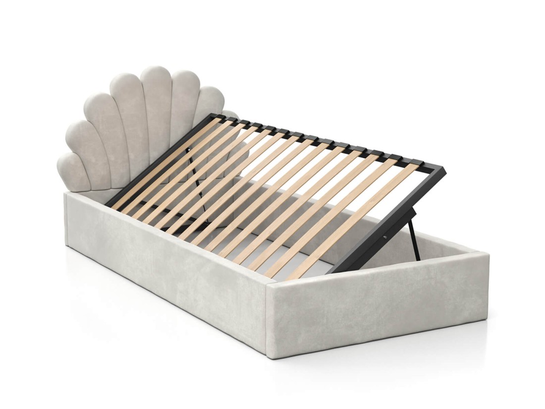 Łóżko dziecięce tapicerowane z pojemnikiem 90x200 ze stelażem szary Velvet Kids Line 3 Muszelka