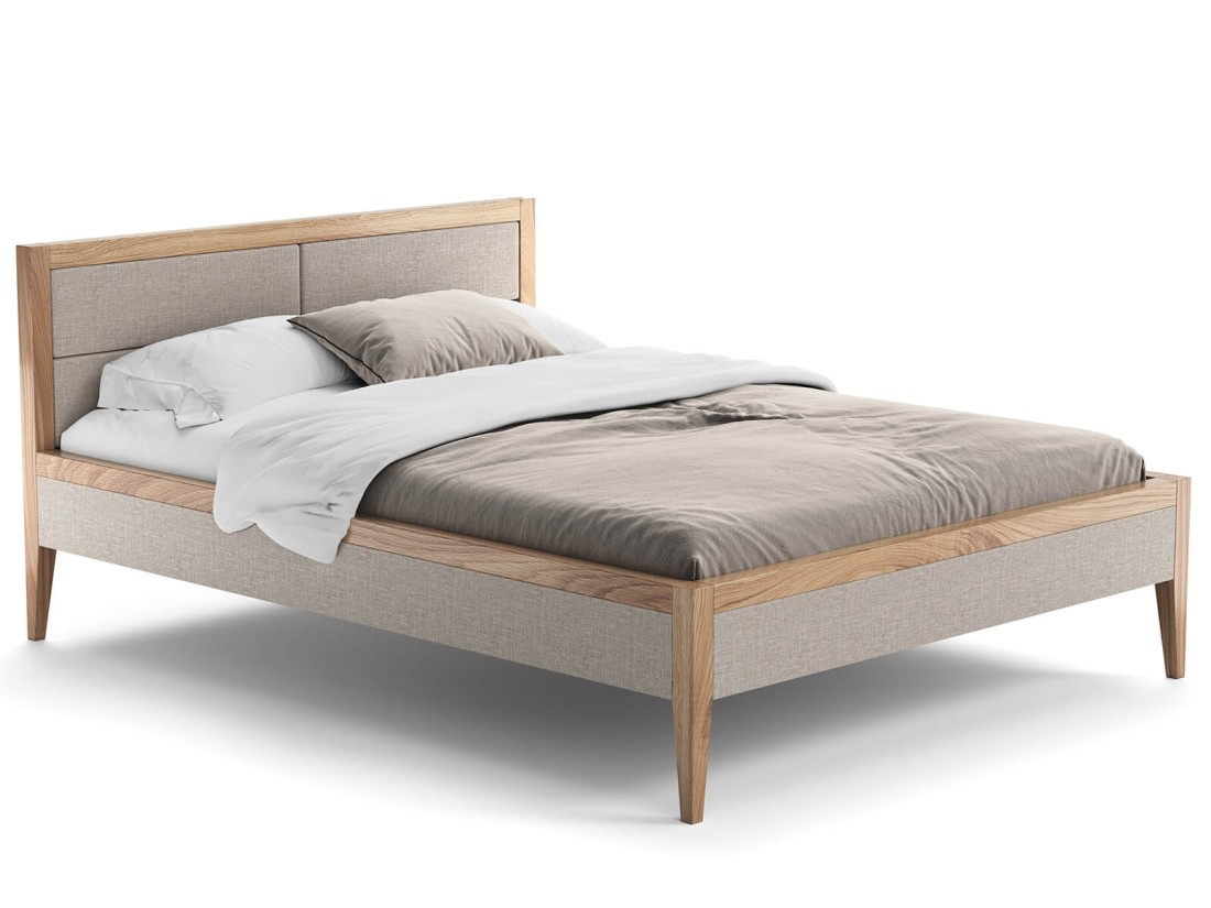 Łóżko dębowe 160x200cm tapicerowane Belagio Enjoy 2 Beżowe