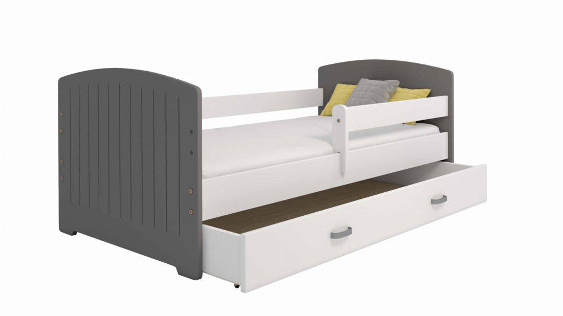 Outlet - Łóżko dziecięce Miki 160X80 B5 zaokrąglone zagłówki Szaro-białe