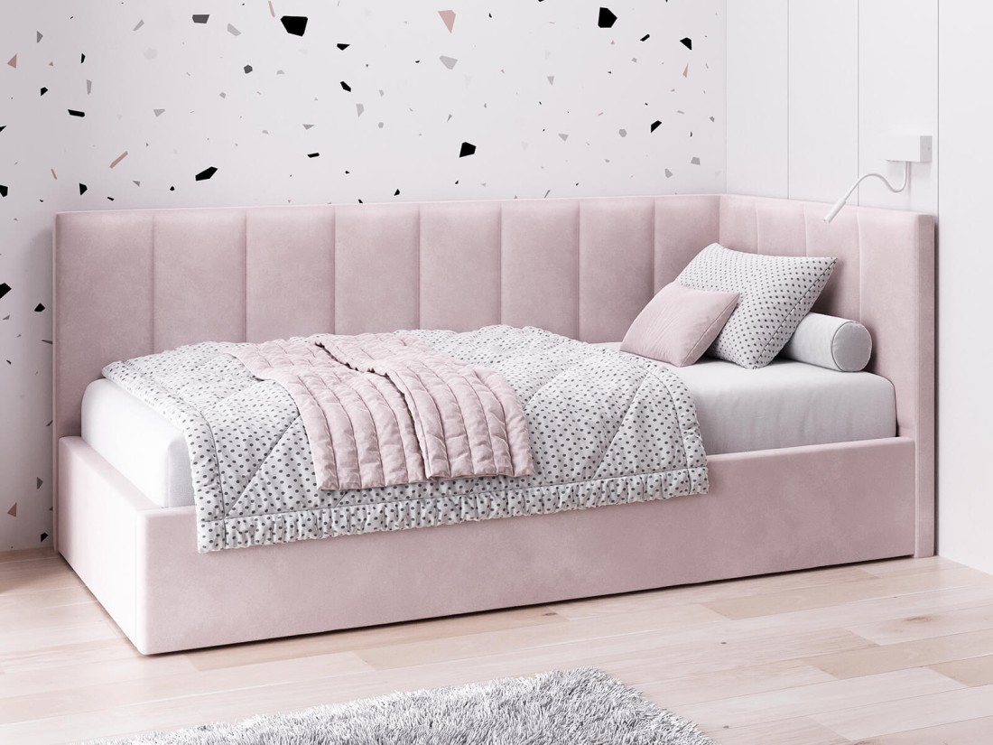 Tapczan jednoosobowy tapicerowany 90x200 z pojemnikiem ze stelażem różowy Velvet Tom