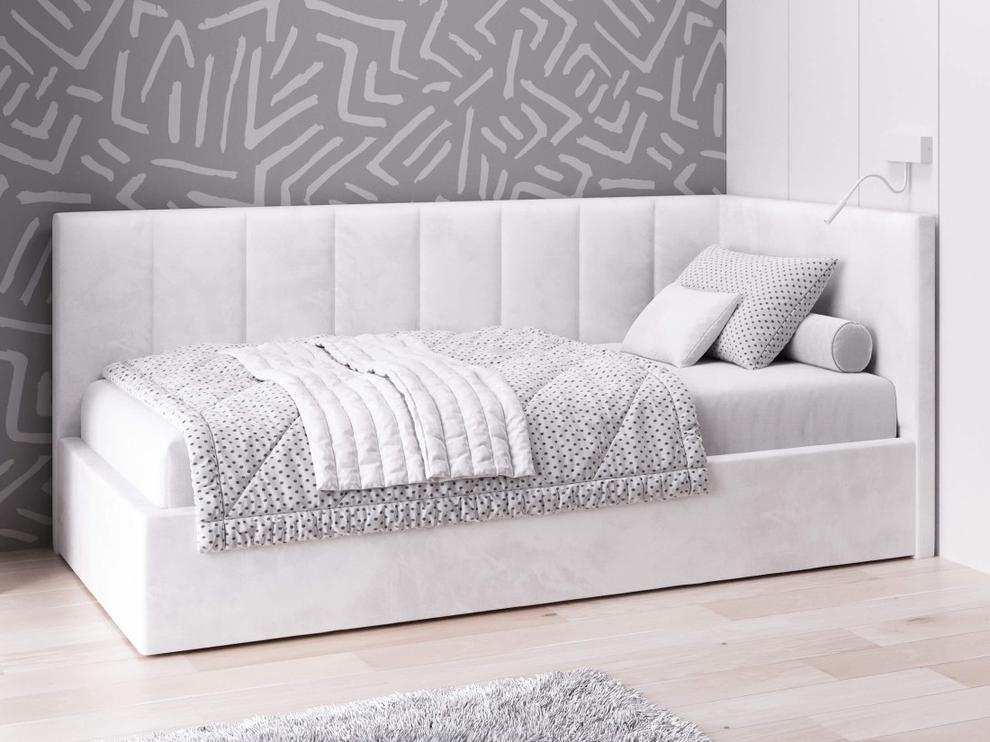 Tapczan jednoosobowy tapicerowany 90x200 z pojemnikiem ze stelażem szary Velvet Tom