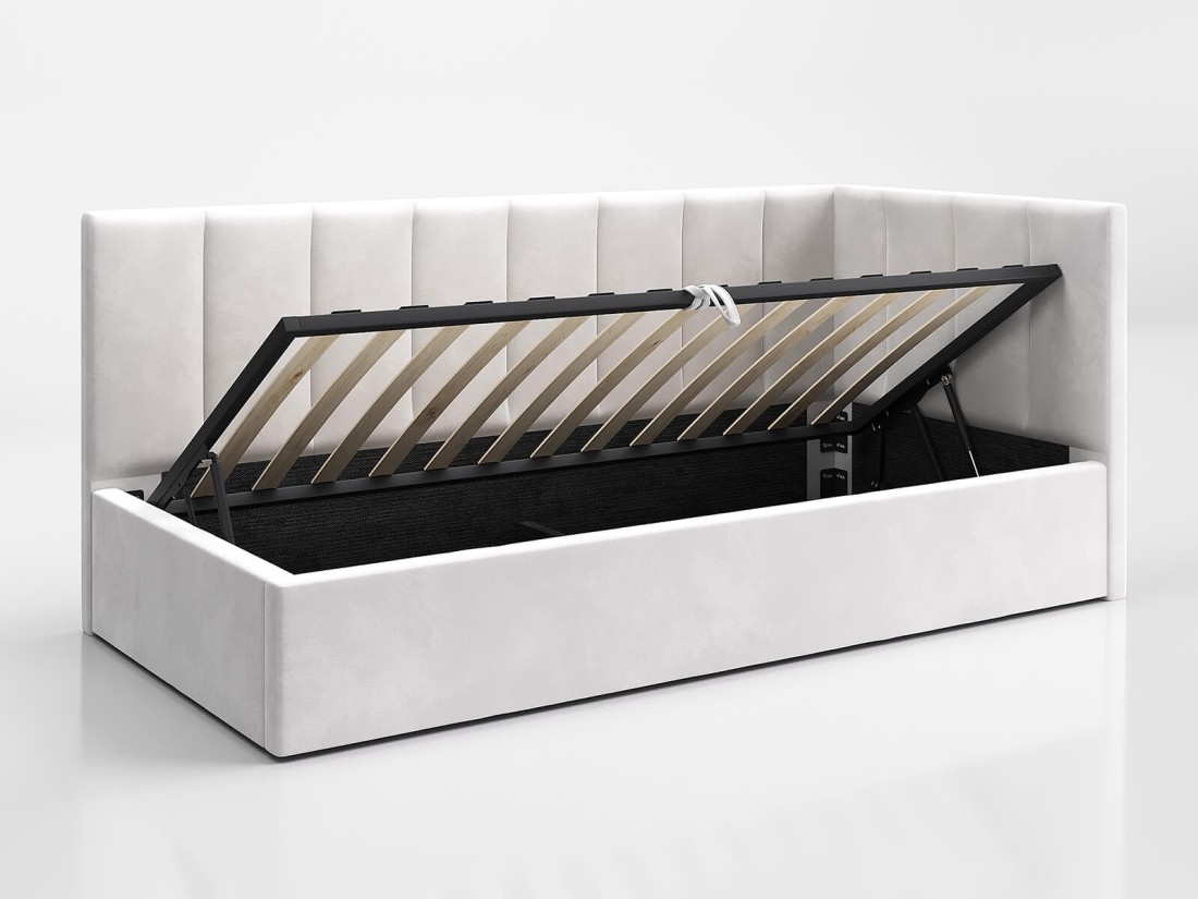 Tapczan jednoosobowy tapicerowany 90x200 z pojemnikiem ze stelażem szary Velvet Tom