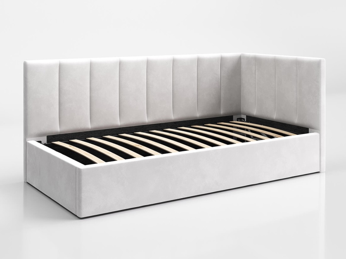 Tapczan jednoosobowy tapicerowany 90x200 z pojemnikiem ze stelażem szary Velvet Tom