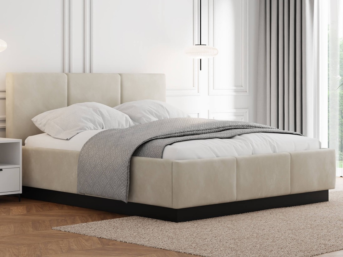 Łóżko tapicerowane lewitujące z pojemnikiem 180x200 TOP line 8 Velvet Beżowy