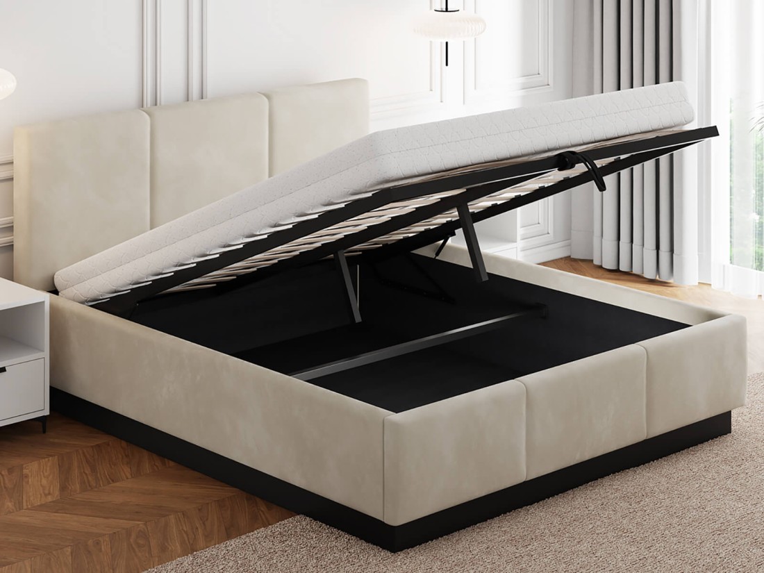 Łóżko tapicerowane lewitujące z pojemnikiem 180x200 TOP line 8 Velvet Beżowy