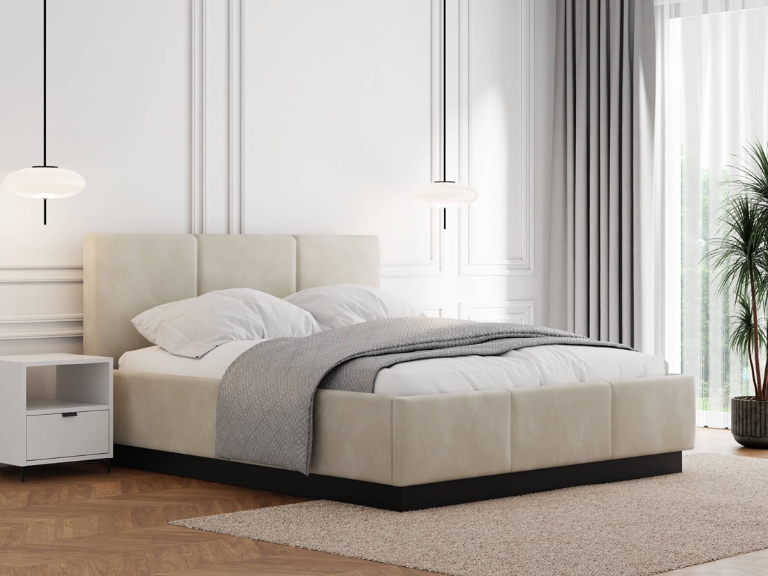 Łóżko tapicerowane lewitujące z pojemnikiem 180x200 TOP line 8 Velvet Beżowy