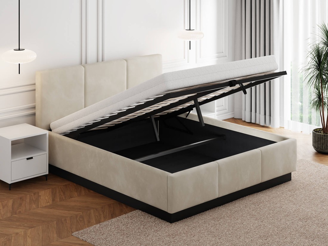 Łóżko tapicerowane lewitujące z pojemnikiem 180x200 TOP line 8 Velvet Beżowy