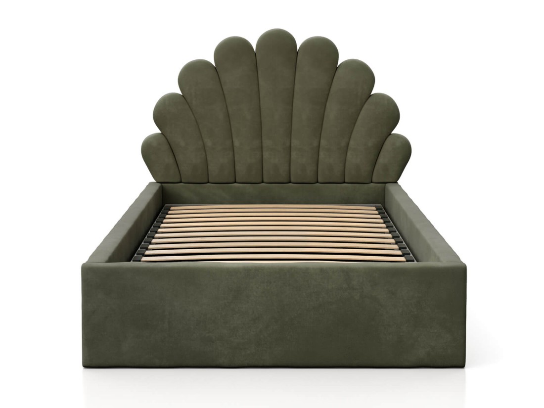 Łóżko dziecięce tapicerowane z pojemnikiem 90x200 ze stelażem oliwkowy Velvet Kids Line 3 Muszelka