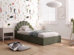 Łóżko dziecięce tapicerowane z pojemnikiem 90x200 ze stelażem oliwkowy Velvet Kids Line 3 Muszelka