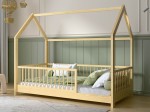 Łóżko dziecięce Domek 80x160 z barierką i stelażem kolor sosna D9
