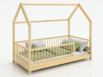 Łóżko dziecięce Domek 80x160 z barierką i stelażem kolor sosna D9