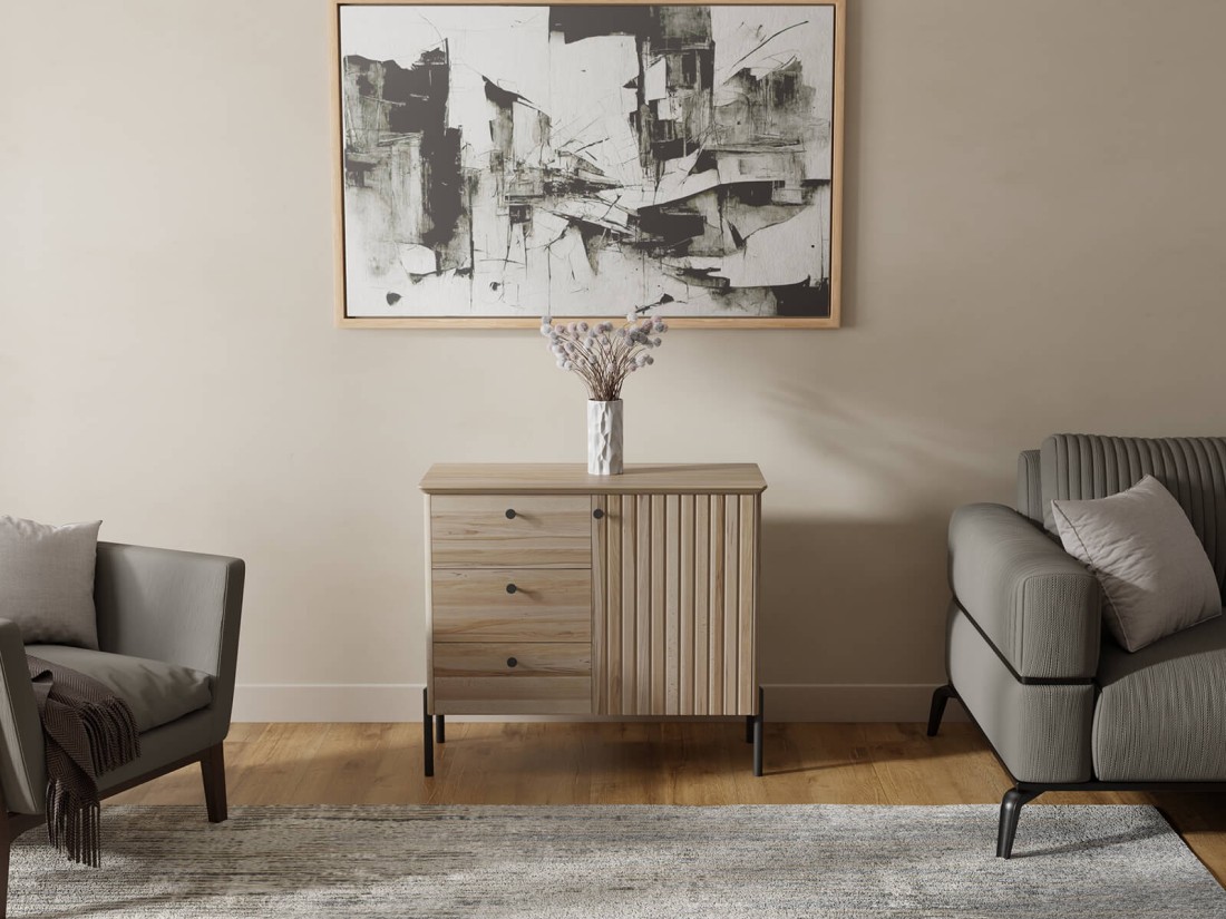 Komoda drewniana bukowa Lamelo szer. 93 cm buk naturalny