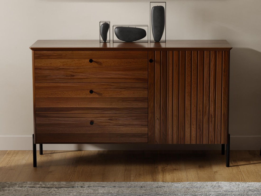 Komoda drewniana bukowa Lamelo szer. 143 cm orzech włoski