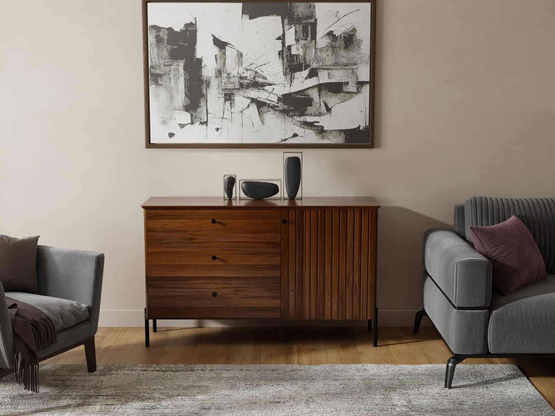 Komoda drewniana bukowa Lamelo szer. 143 cm orzech włoski