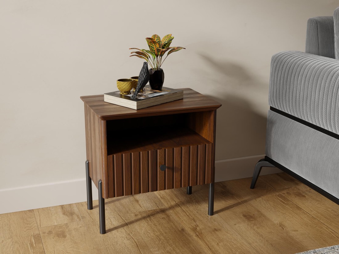 Szafka nocna drewniana bukowa Lamelo orzech włoski