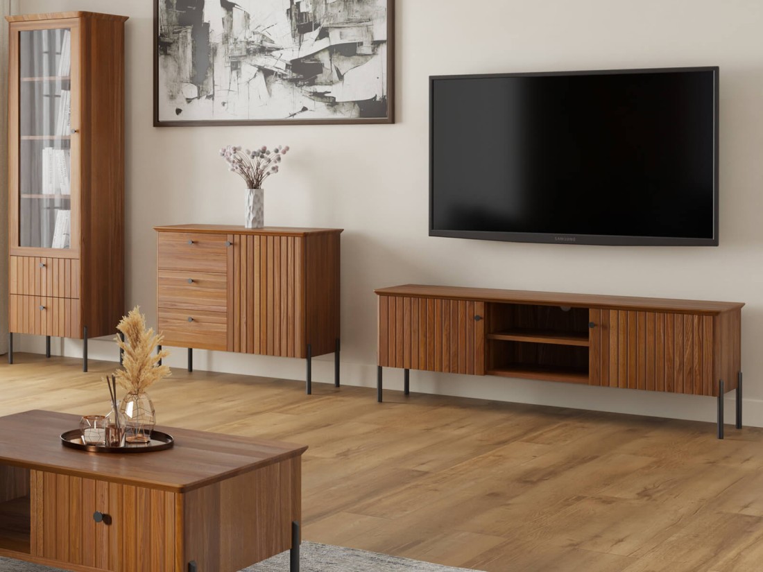 Szafka RTV drewniana bukowa Lamelo szer. 158 cm dąb rustikal