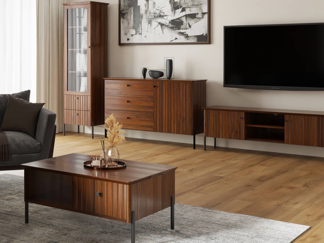 Stolik kawowy drewniany bukowy Lamelo orzech włoski