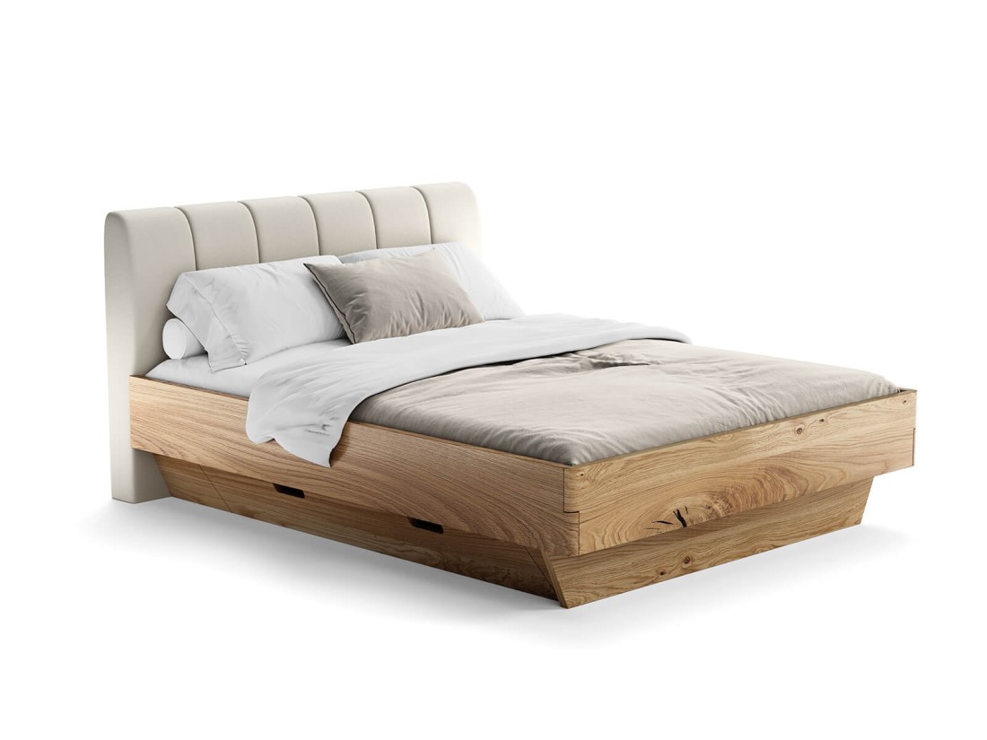 Outlet - Łóżko dębowe z szufladami 160x200 Asti Beżowy Inari 22