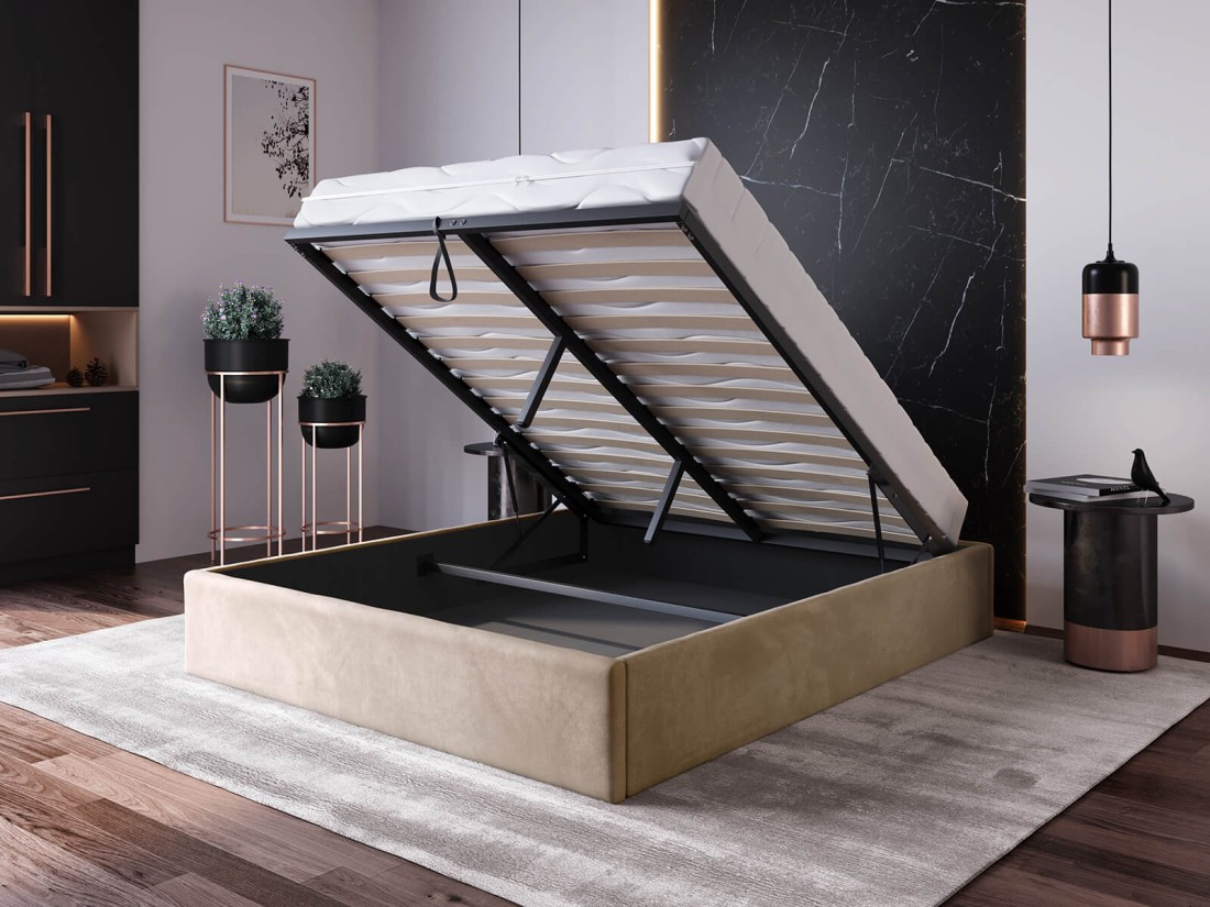 Łóżko tapicerowane 120x200 z pojemnikiem bez zagłówka Box line Brązowy