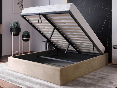 Łóżko tapicerowane 140x200 z pojemnikiem bez zagłówka Box line Brązowy