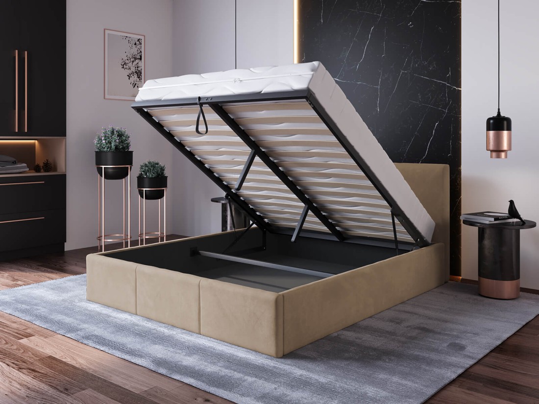 Łóżko tapicerowane z pojemnikiem 160x200 TOP line 7 Velvet Brązowy