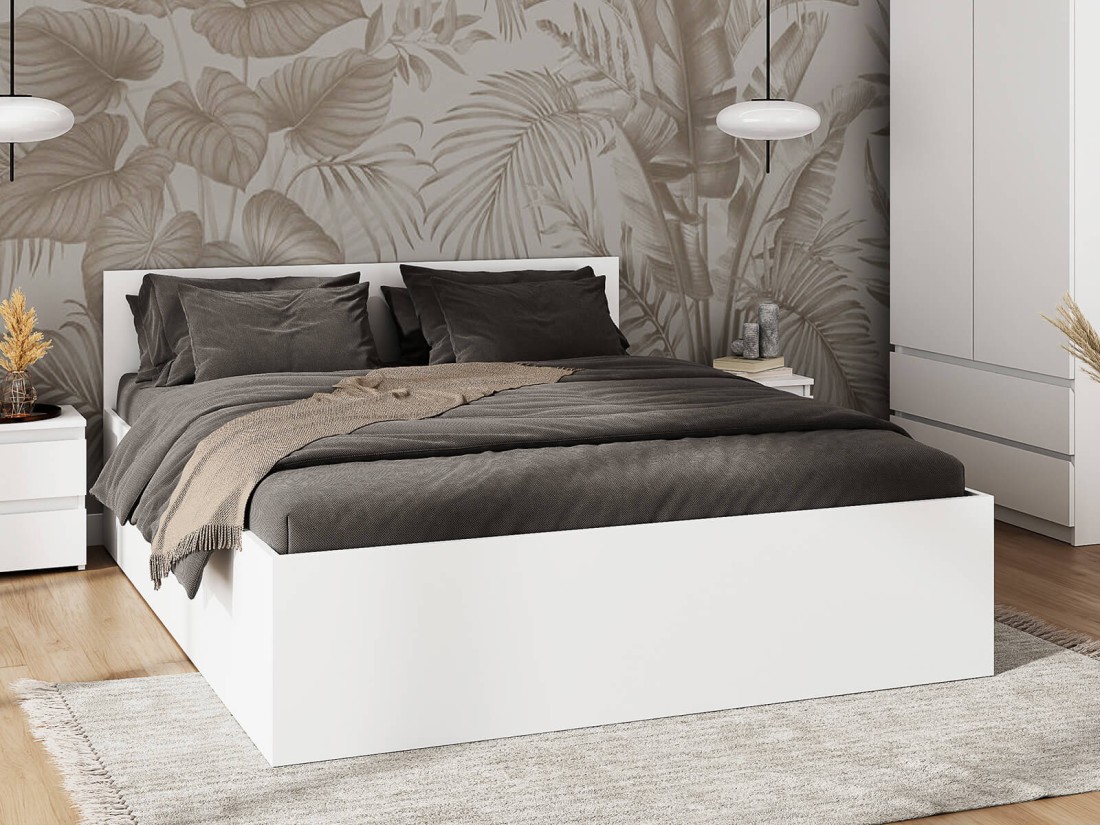 Łóżko DM1 120x200 Białe ze stelażem metalowym podnoszonym i pojemnikiem