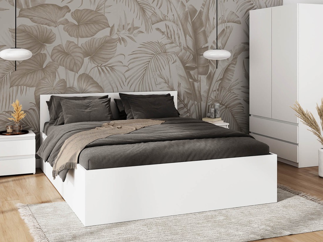 Łóżko DM1 160x200 Białe ze stelażem metalowym podnoszonym i pojemnikiem