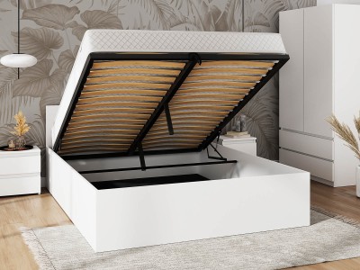 Łóżko DM1 180x200 Białe ze stelażem metalowym podnoszonym i pojemnikiem