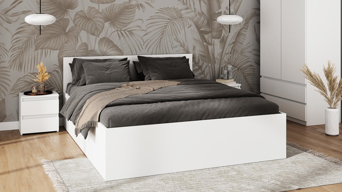 Łóżko DM1 180x200 Białe ze stelażem metalowym podnoszonym i pojemnikiem