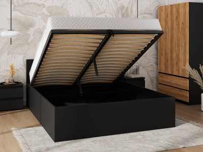 Łóżko DM1 120x200 Czarne ze stelażem metalowym podnoszonym i pojemnikiem